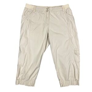 Chicos Cargo Cropped Ribbed Waist Utility Capri Pants Womens 10 Chicos 1.5 Beige